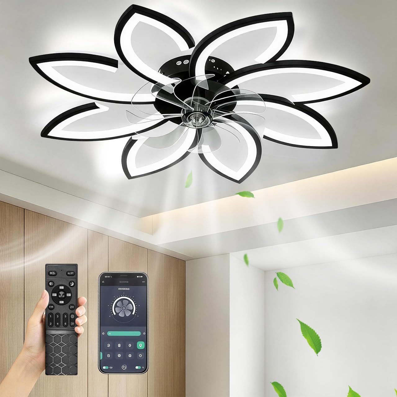 SPEVCH 35" Ceiling Fans With Lights and Remote, Low Profile Flush Mount