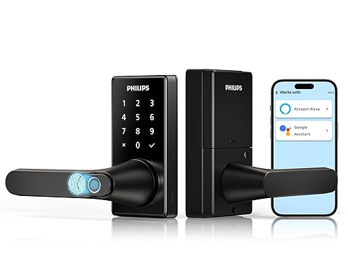 Philips Wi-Fi Smart Door Lock with Handle, Keyless Entry Door Lock for Front Door Lock Set with App Remote Control, Fingerprint Door Handle Lock