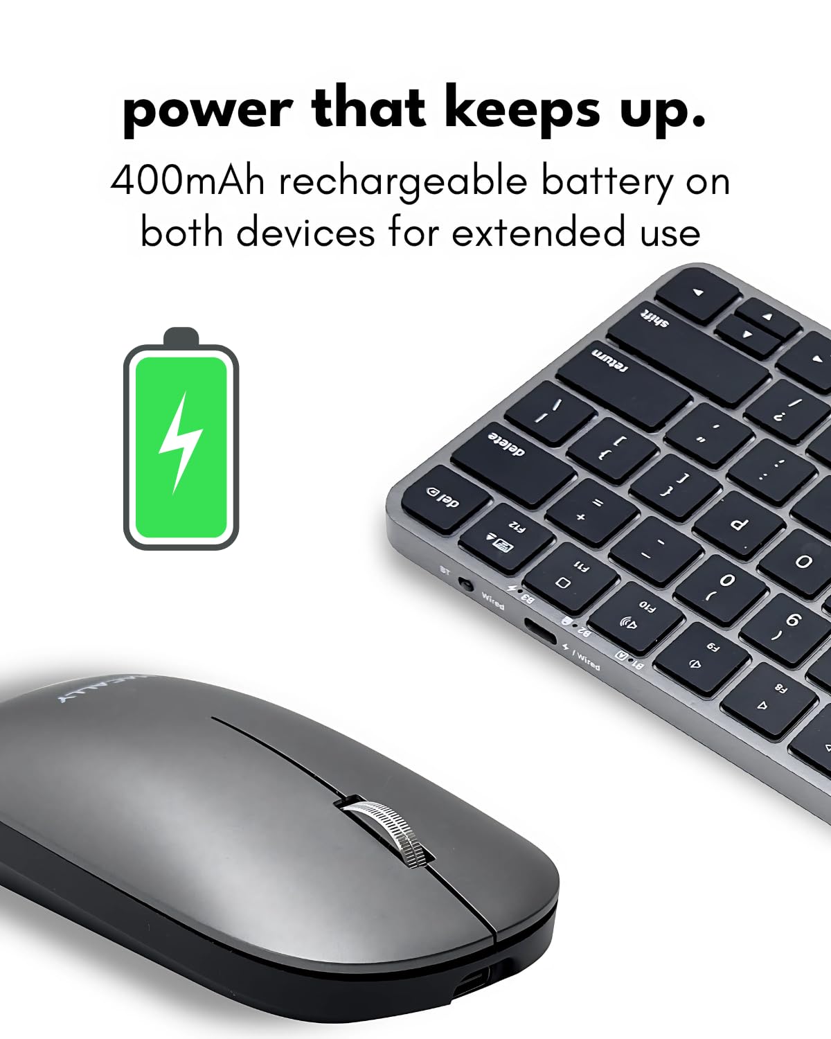 Macally Apple Wireless Keyboard and Mouse for Mac - Dual Mode (Bluetooth + Wired) - Multi-Device, Rechargeable - Mini Wireless Keyboard and Mouse