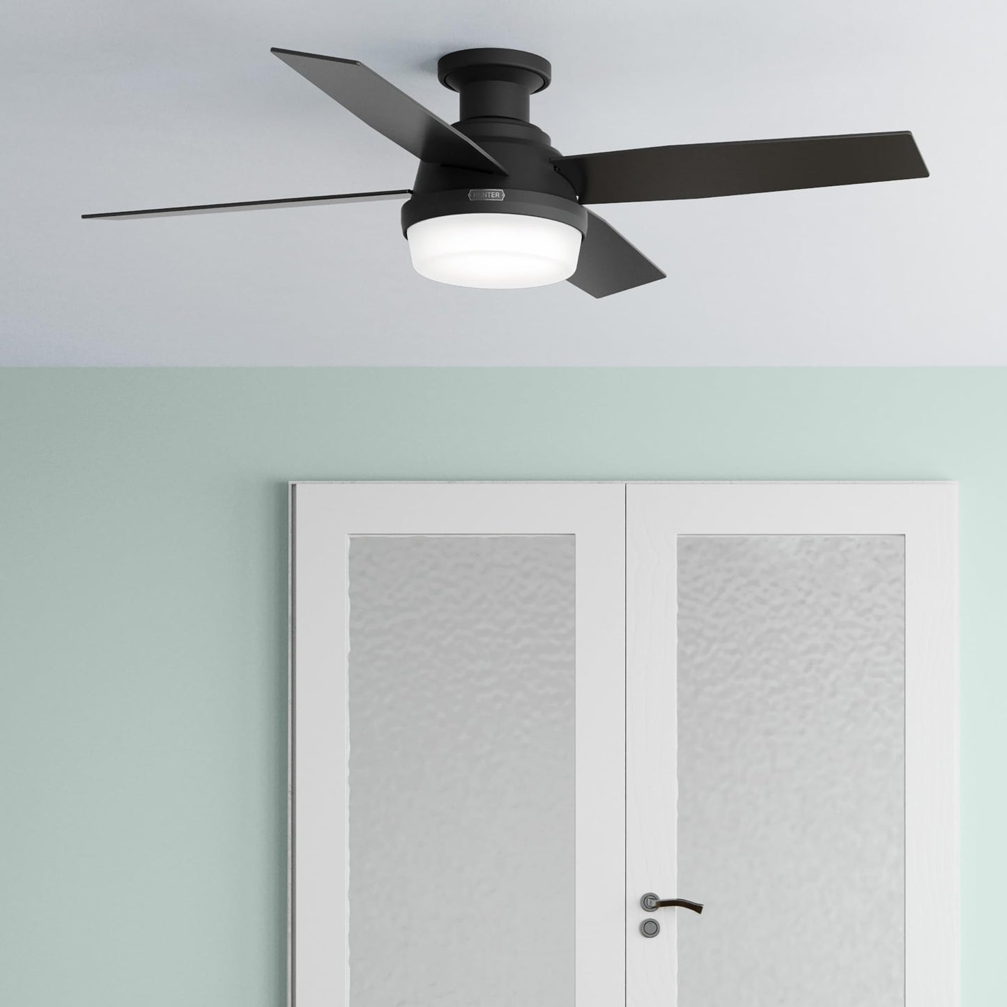 Hunter Fan 52 Inch Low Profile Matte Black Finish Indoor Ceiling Fan With LED Light Kit and Remote Control (Renewed)