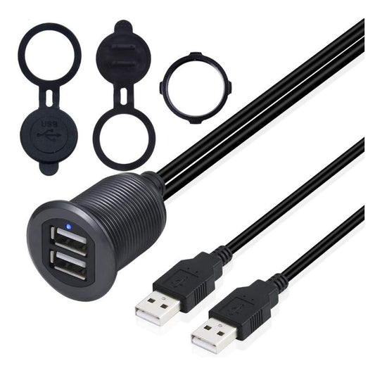 Kework 3.3ft Dual Ports USB 2.0 Flush Mount Cable, USB 2 Ports Male to 2 Ports Female Extender Dashboard Panel Mount Extension Cord for Car Truck Boat