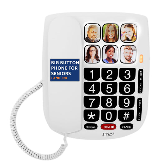 SMPL Hands-Free Dial Corded Phone with Photo Memory, One-Touch Dialing, Large Buttons, Flashing Alerts - For Seniors, Hearing Impaired