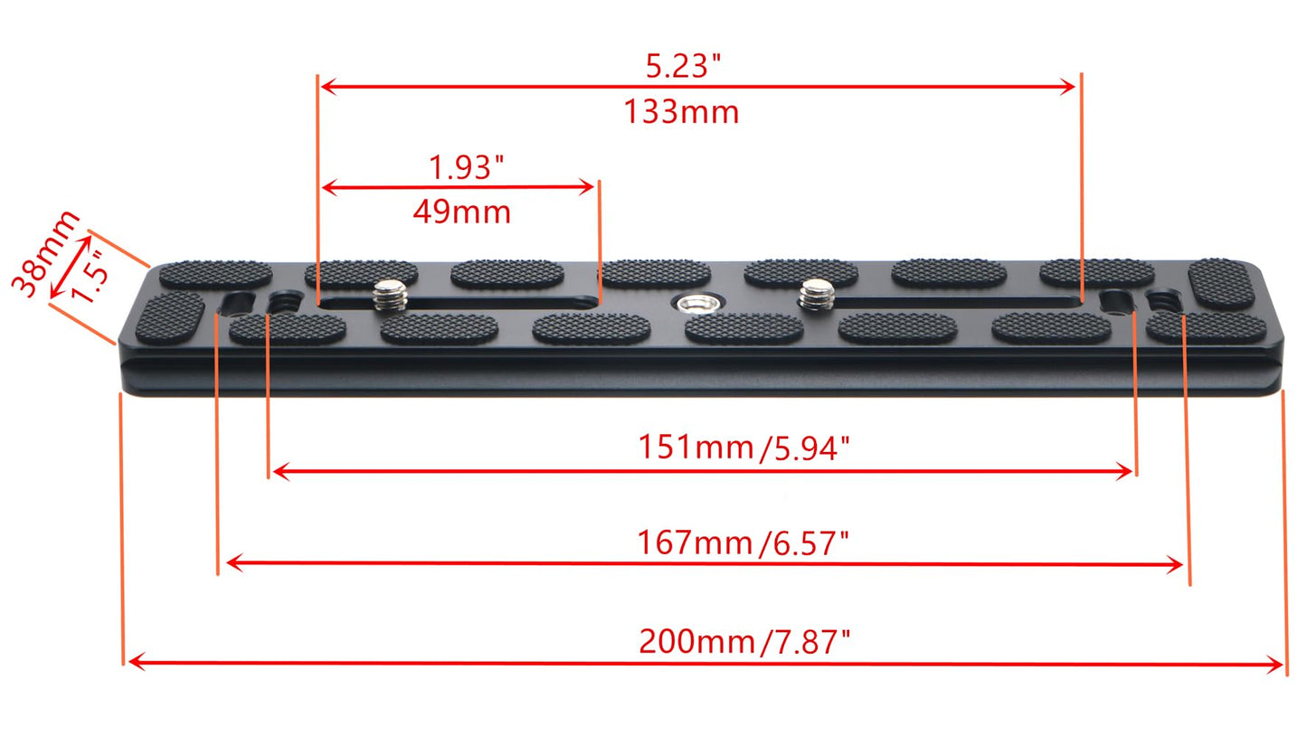 HITHUT PU-200 200mm Universal Lengthened Quick Release Plate Slide Rail with D-Ring Screw for Tripod Ball Head DSLR Camera, Arca-Swiss Compatible