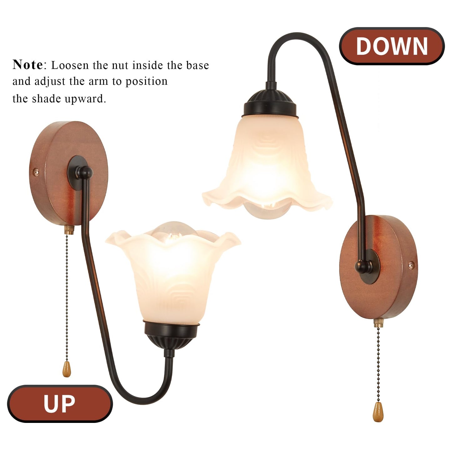 SHENGQINGTOP Vintage Pull Chain Wall Sconce Light with Switch Black Wall Lights Fixture Retro E26 Industrial Farmhouse Wall Lamp Hard Wired Sconces