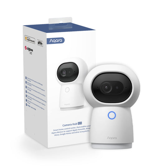 Aqara 2K Security Indoor Camera Hub G3, AI Facial and Gesture Recognition, Infrared Remote Control, 360° Viewing Angle via Pan and Tilt, Works