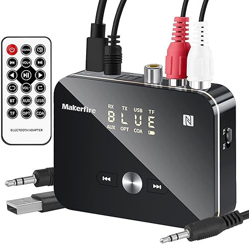 Bluetooth 5.0 Adapter, Transmitter and Receiver for Home Stereo Hi-Fi Audio With 3.5mm, RCA, Coaxial, Optical, NFC, Aptx-LL for Home, Car, AV Receiver