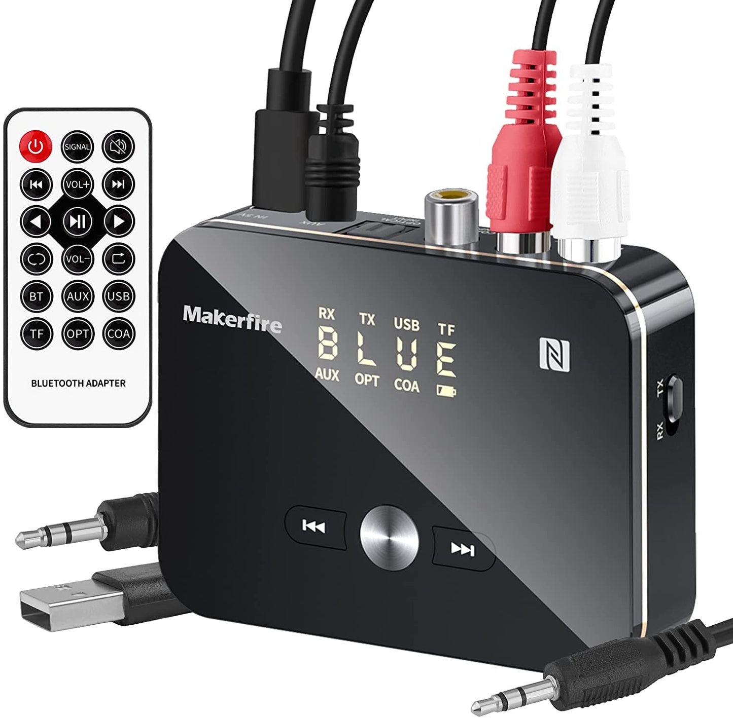 Bluetooth 5.0 Adapter, Transmitter and Receiver for Home Stereo Hi-Fi Audio With 3.5mm, RCA, Coaxial, Optical, NFC, Aptx-LL for Home, Car, AV Receiver