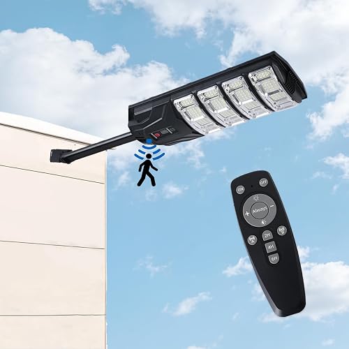 JUMGUN Solar Street Lights Outdoor Waterproof, Dusk to Dawn Flood Lights with Motion Sensor and Remote Control, Solar Powered Security Light