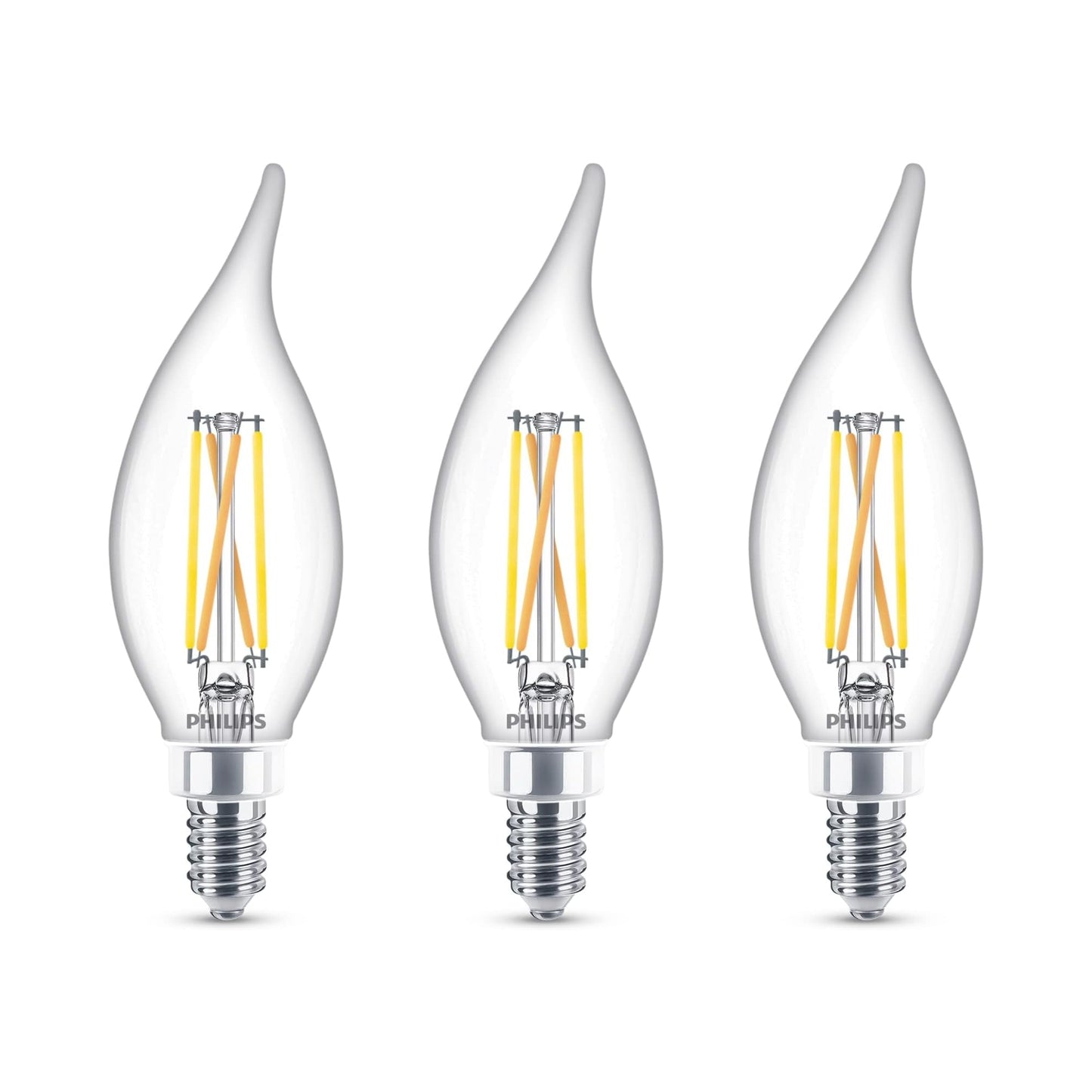 Philips Dimmable LED Bulb BA11 Candelabra (E12) Soft White 3.3w (40w Equivalent) Clear- Pack of 3