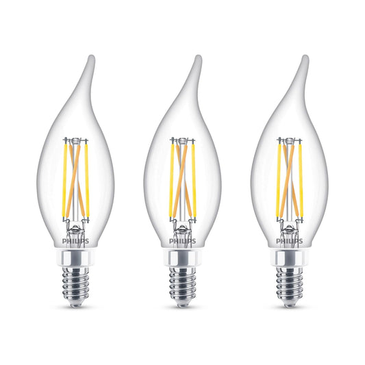 Philips Dimmable LED Bulb BA11 Candelabra (E12) Soft White 3.3w (40w Equivalent) Clear- Pack of 3
