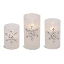 Mark Feldstein & Associates Jeweled Snowflake Iced Glass Flameless Pillar Candles Assorted Set of 3