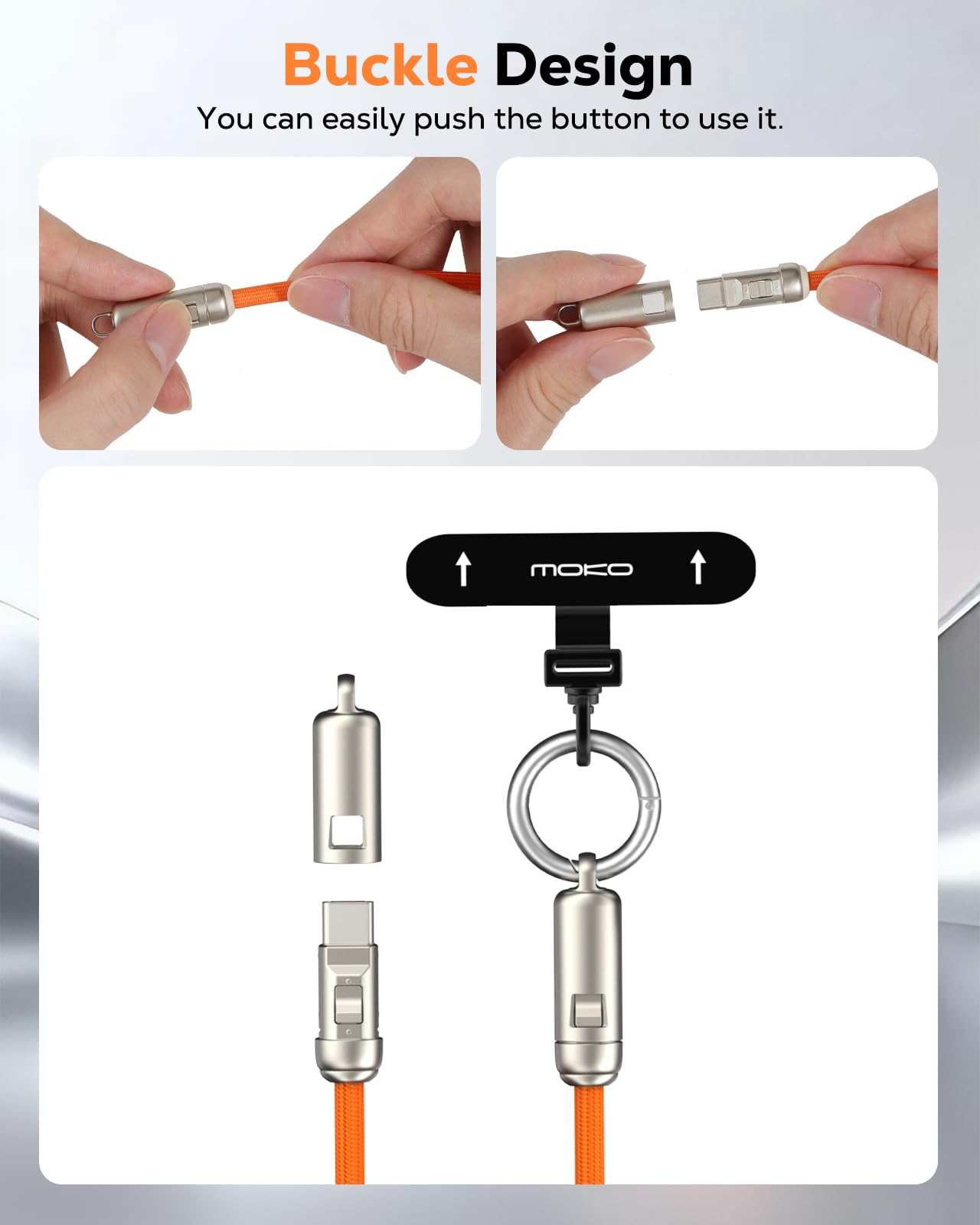 MoKo 2-in-1 Phone Crossbody Lanyard USB C Cable, PD240W USB-C to USB-C Type-C Fast Charging Cable, Anti Theft Phone Strap with Metal 360° Tether Tab