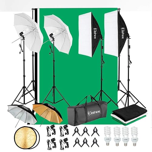 Kshioe 800W 5500K Umbrellas Softbox Continuous Lighting Kit with Backdrop Support System for Photo Studio Product, Portrait and Video Shoot