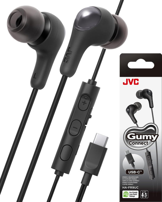 JVC Gumy Connect USB-C Wired Earbuds Headphones, Delay-Free for Videos and Gaming, Built-in DAC Reduces Noise and Improves Sound Quality, 9.2 mm