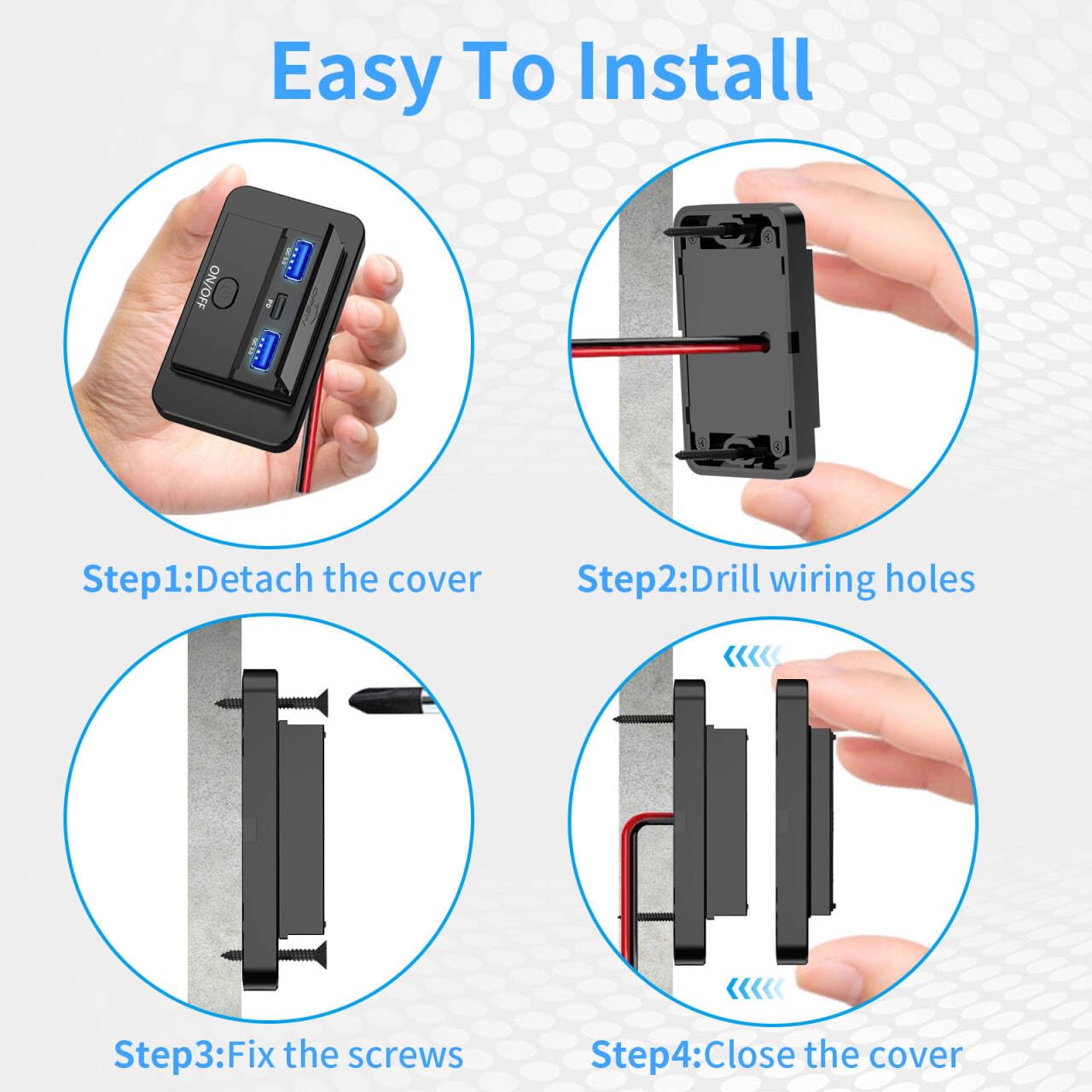 HAOQUOOU 12V USB Socket Panel Wall Mounted PD 3.0 30W and QC 3.0 18W Ports for Car, 12 Volt USB Cigarette Lighter Replacement Charger Socket Panel