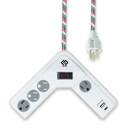 OSKOS L-Shaped Surge Protector Power Strip, 2.4A USB Charger (1A1C), 4 outlets, 6FT Braided Extension Cord, 560 Joules, 15A/1800W, UL Listed
