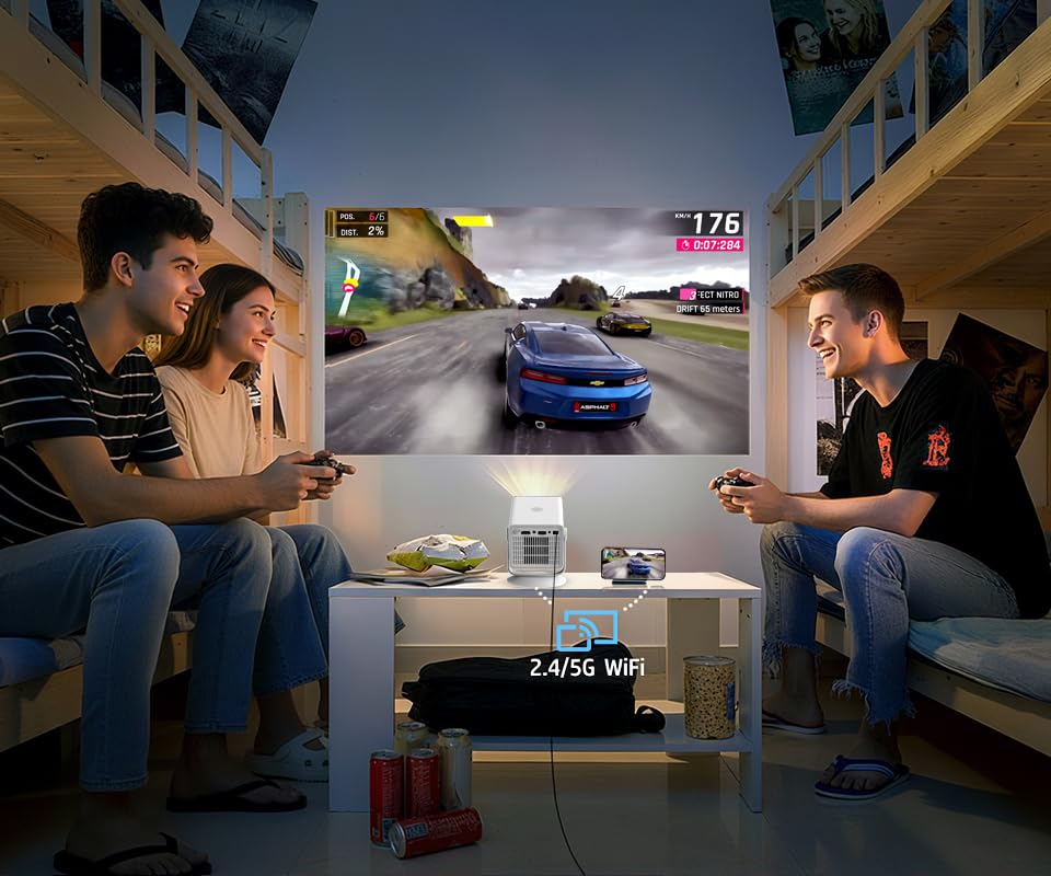 HP MC400 Mini Portable Smart Projector with WiFi and Bluetooth, Short Throw 4K Support & 1080P, Wireless Screen Mirroring, Built-in App & Speaker
