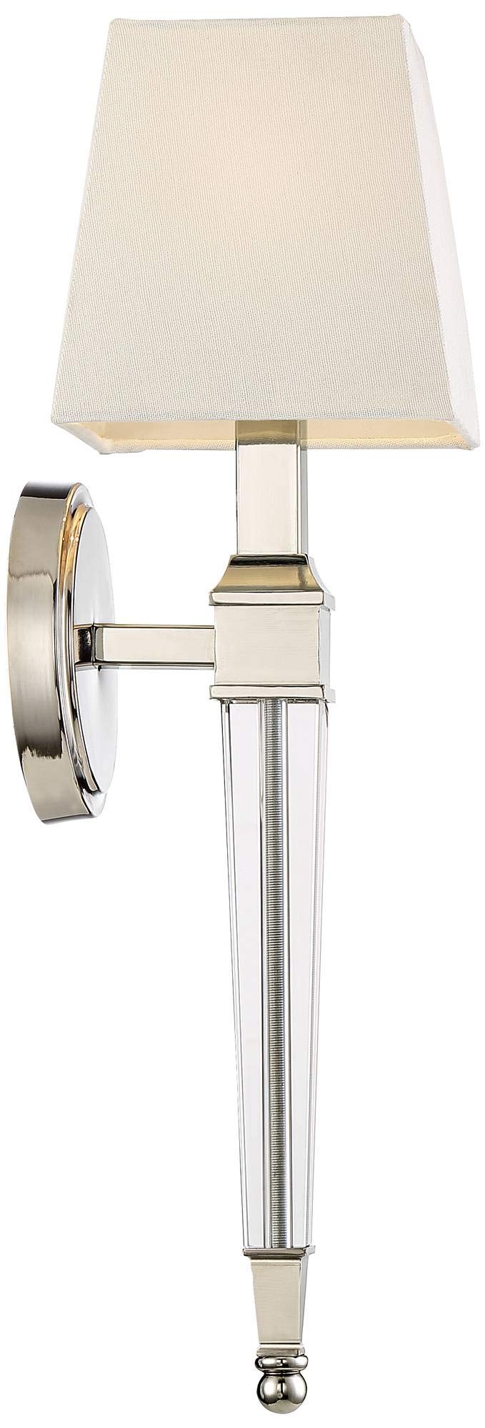Possini Euro Design Irene Modern Wall Lamp Polished Nickel Silver Hardwired 6" Wide Fixture Mounted Clear Fluted Column Arm White Fabric Shade Bedroom