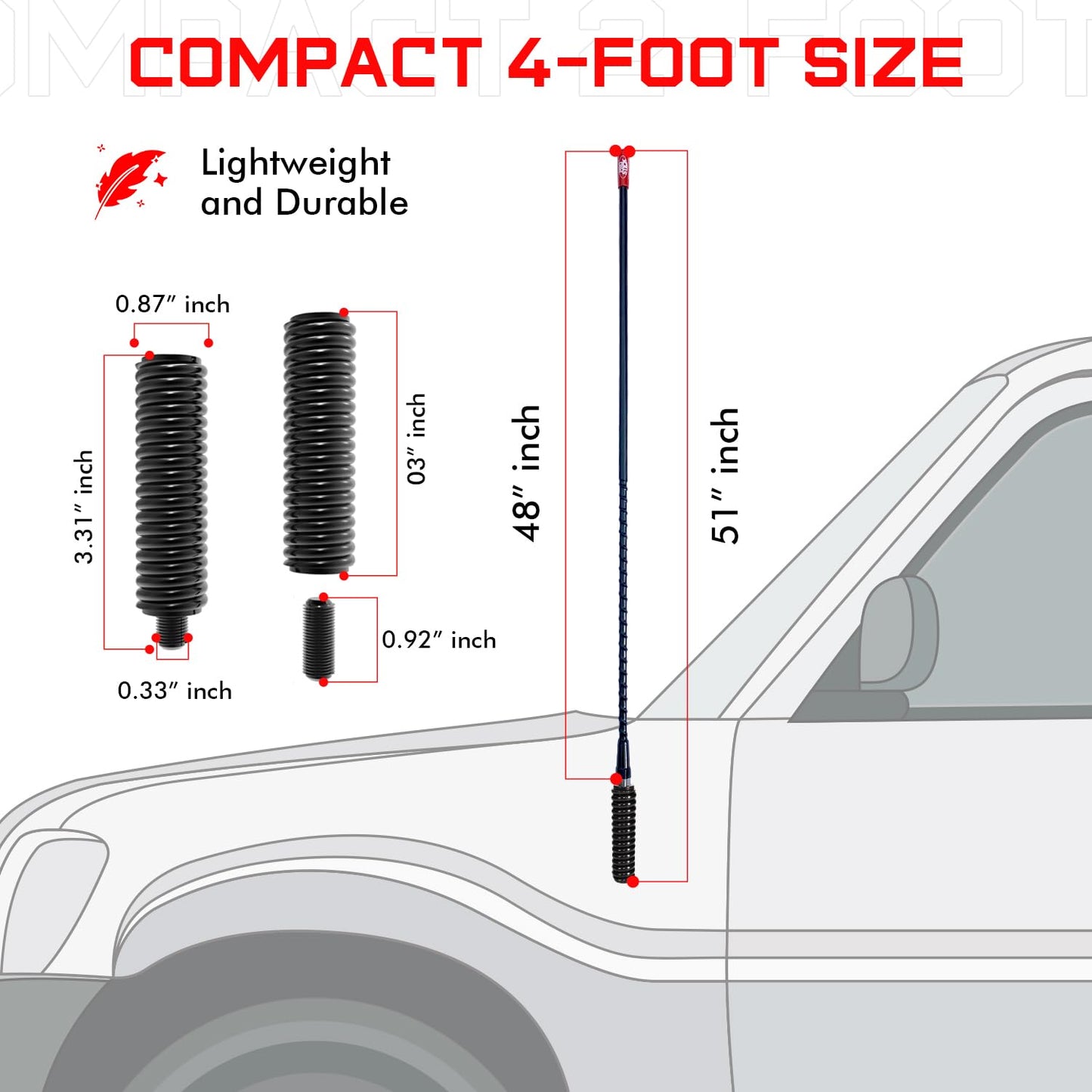 Prostick 4 Foot Fiberglass 1000 Watt Black CB Radio Antenna with Heavy Duty Black Stainless Steel Spring.