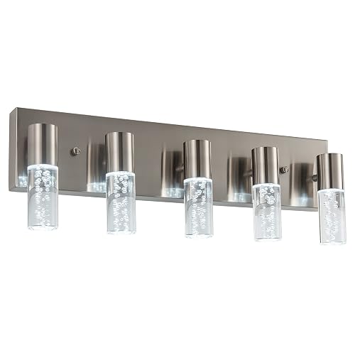 votag 5-Light Bathroom Light Fixtures, Modern Led Vanity Lights 40W 6000K (Non-dimmable) Brushed Nickel Vanity Lights Bathroom Fixture. for Bathroom