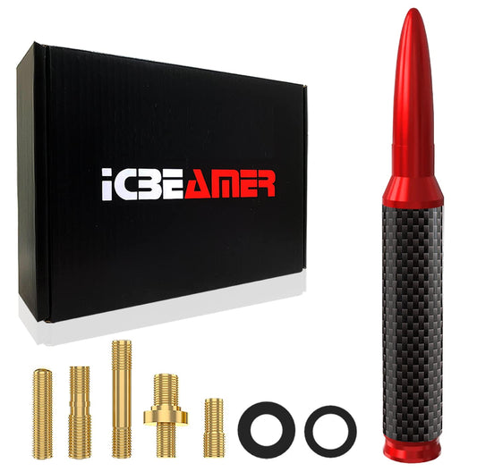 ICBEAMER 50 Cal Carbon Fiber Bullet Antenna Replacement [Color: Red], Universal Fit Truck Van Cars Made with 6061 Solid Aluminum & Anti Theft Anti