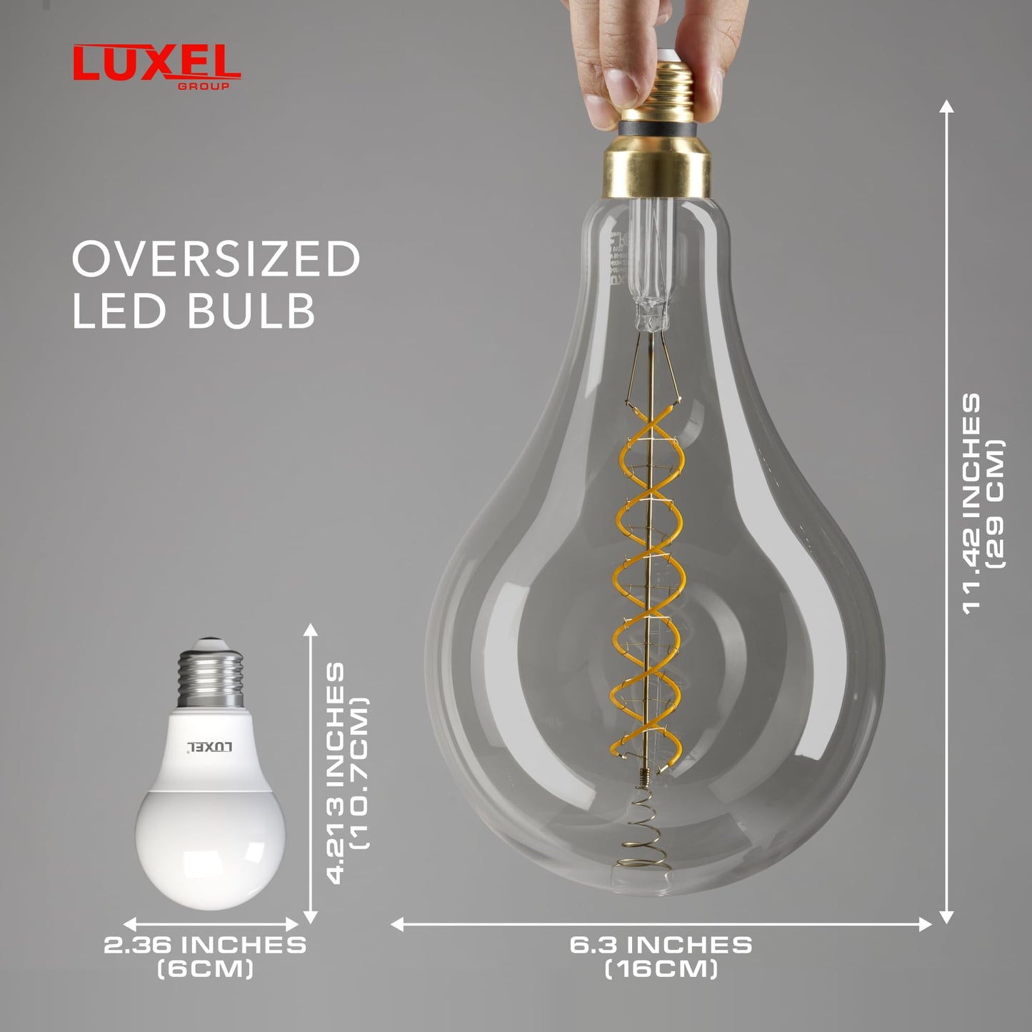 LUXEL GROUP Oversized Edison LED Light Huge Bulb Vintage PS52(PS160) 7W Equivalent 40W - Dimmable 2200K Warm Glow 400 Lumens E26 Base - Large Filament