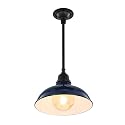 JONATHAN Y 12.25" Navy/Black 1-Light Farmhouse Indoor/Outdoor LED Pendant Iron Hanging Light, and Black Metal Shade, Rustic Ceiling Lamp for Kitchen