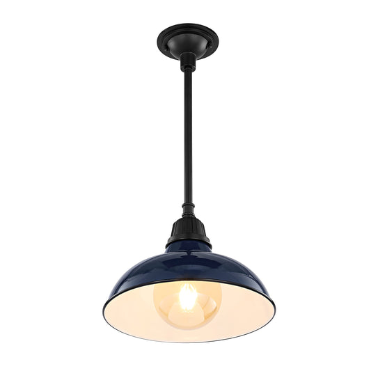 JONATHAN Y 12.25" Navy/Black 1-Light Farmhouse Indoor/Outdoor LED Pendant Iron Hanging Light, and Black Metal Shade, Rustic Ceiling Lamp for Kitchen