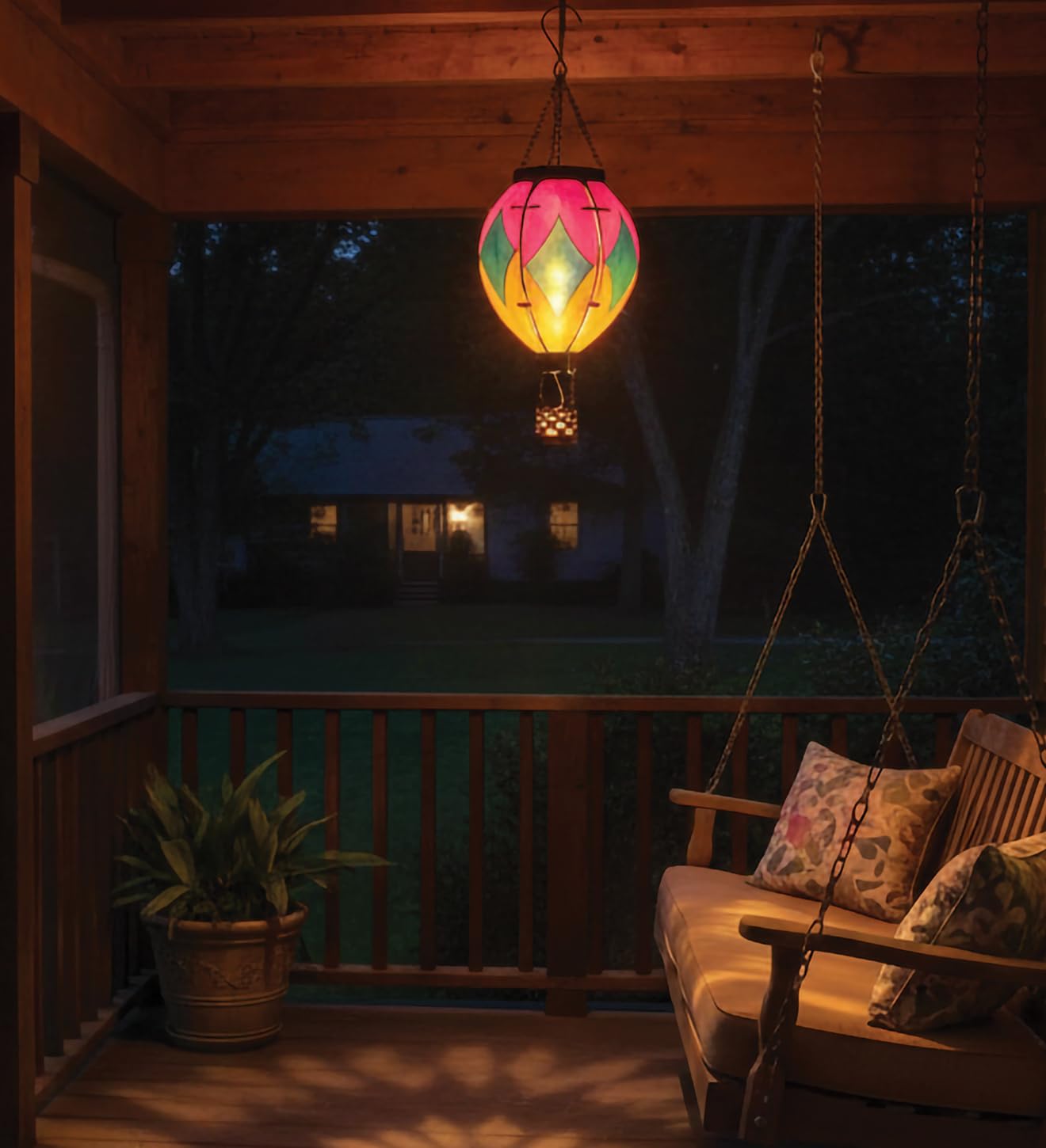 Regal Art & Gift Hot Air Balloon Solar Lantern - Hanging Solar-Powered LED Lights, Waterproof Portable Decorative Outdoor Lamp Made of Metal & Glass