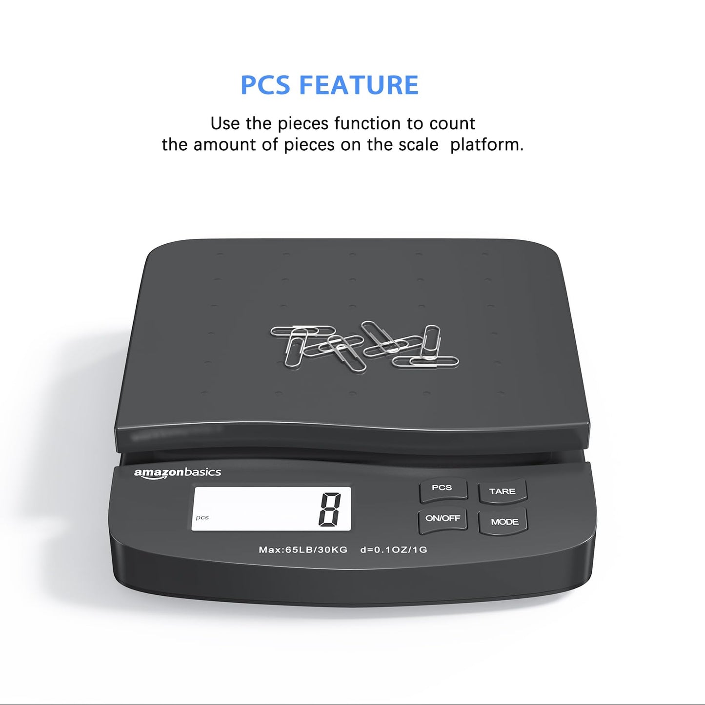 Amazon Basics - Digital Postal Table Top Scale, AC Adapter, Counting Function, 110 Pound Capacity, 0.1 Ounce Readability, Black