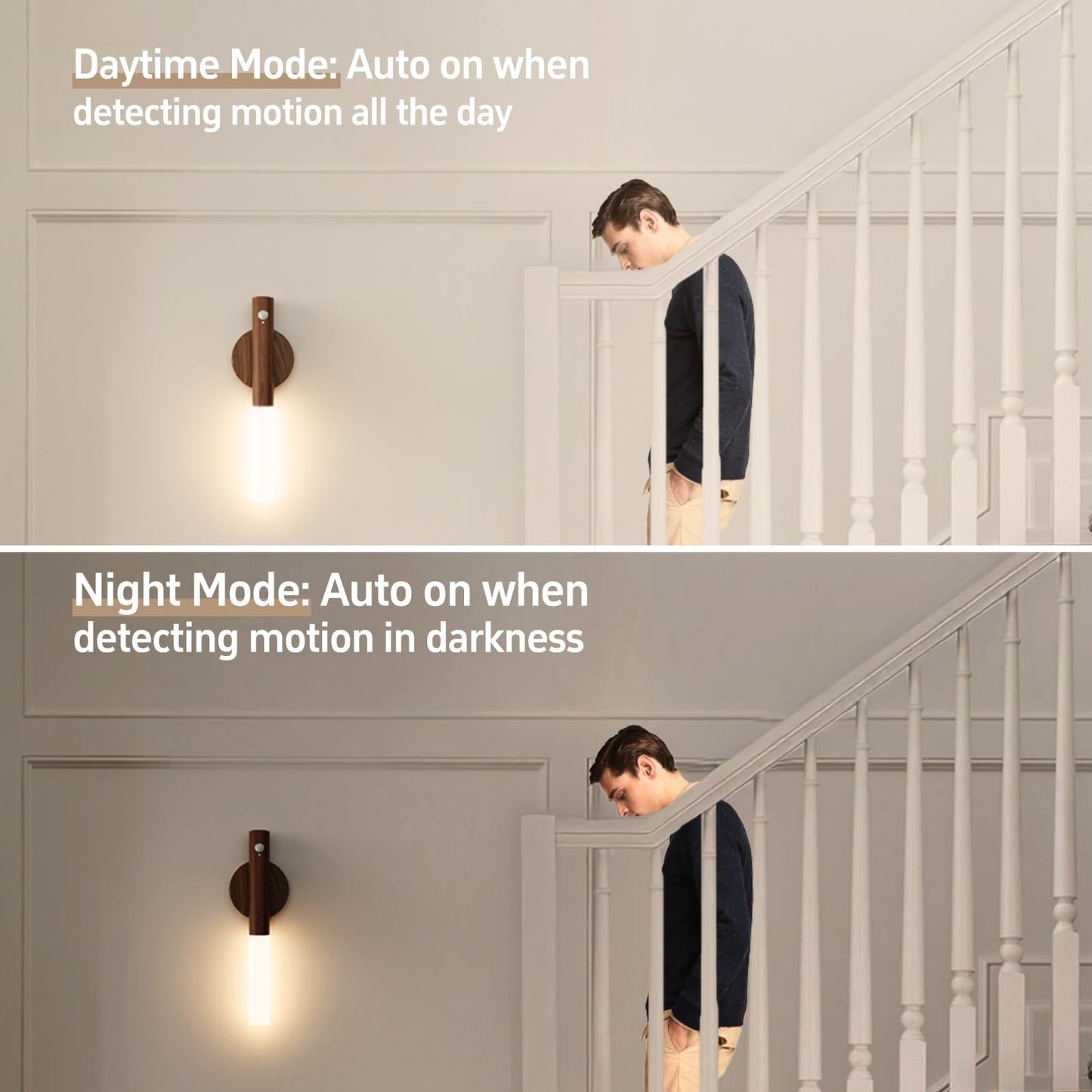 WhitePoplar Rechargeable Motion Sensor Night Lights - 2200mAh Battery Operated Wall Sconces, Wireless Wall Lights Sconce, Magnetic Portable Hallway