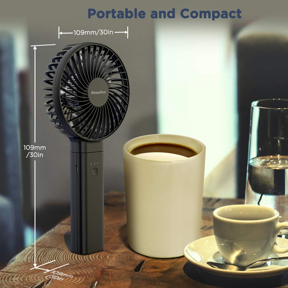 EasyAcc Personal Fans Portable Rechargeable, Washable Guard + Powerful + 180°Foldable + Professional ODM Fan + Durable, 4 Speeds Portable Cooling Fan