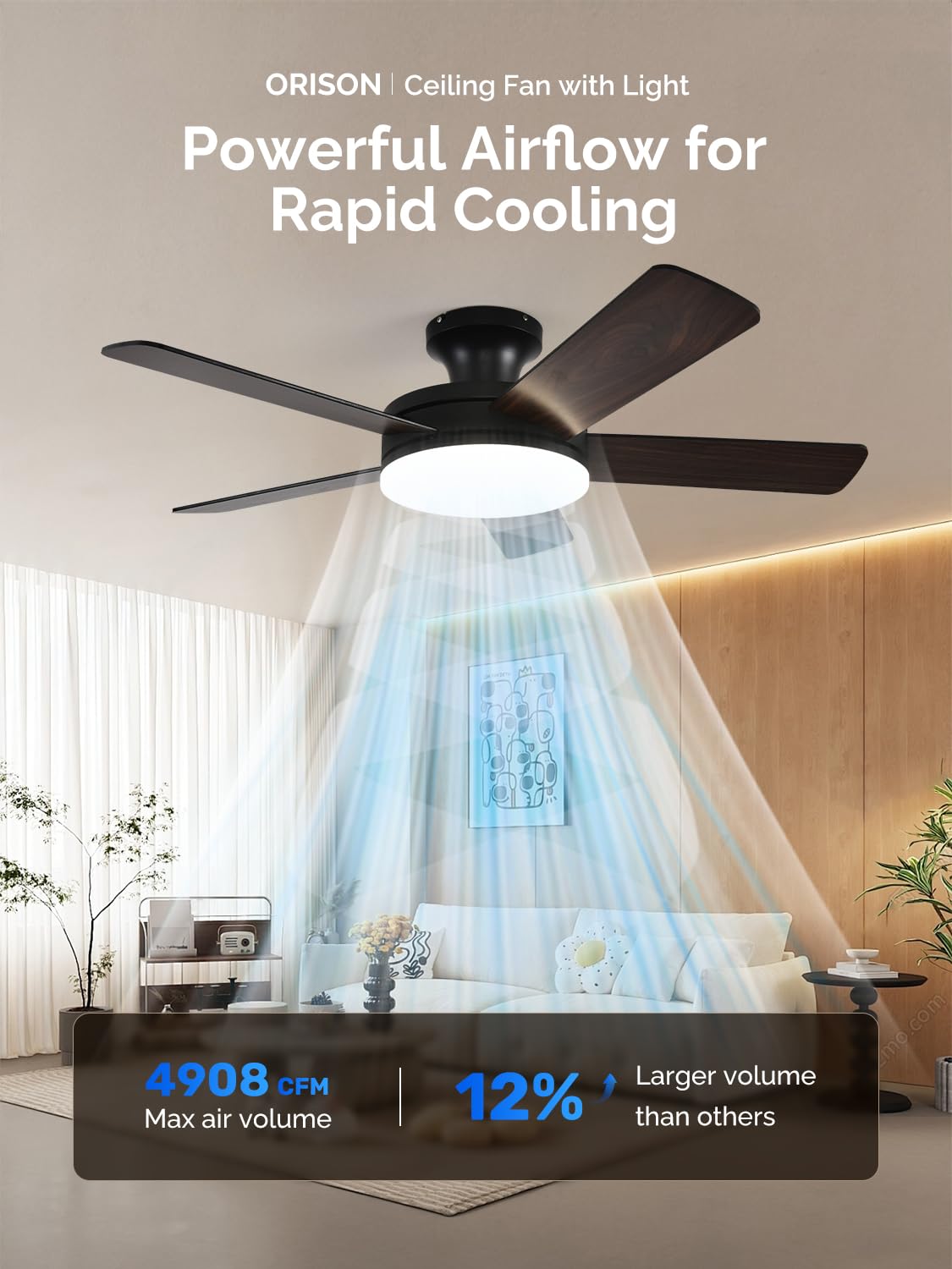 Orison Ceiling Fans with Lights, 45 Inch Low Profile Ceiling Fan with Light and Remote/APP Control, RGB Backlight & LED 3CCT Dimmable, DC Reversible