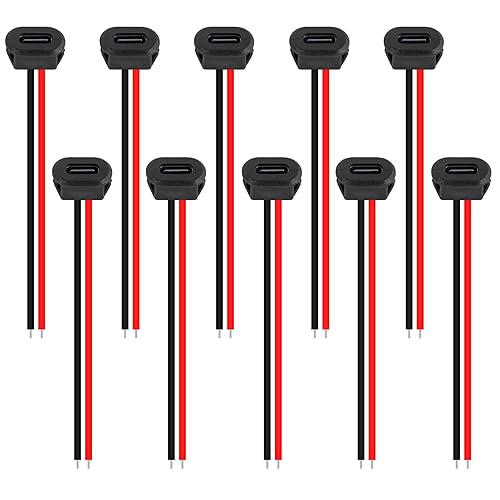 10PCS Type-C Female 2Pin USB Connector Type-C Waterproof with Female Socket Fast Charging Jack Charging Port USB-C Charger Plug Socket