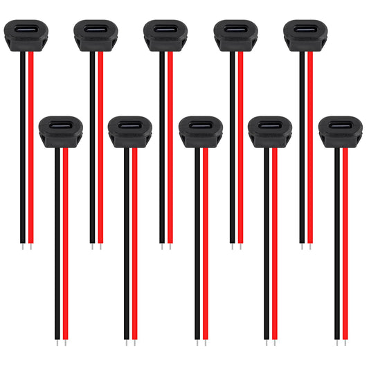 10PCS Type-C Female 2Pin USB Connector Type-C Waterproof with Female Socket Fast Charging Jack Charging Port USB-C Charger Plug Socket