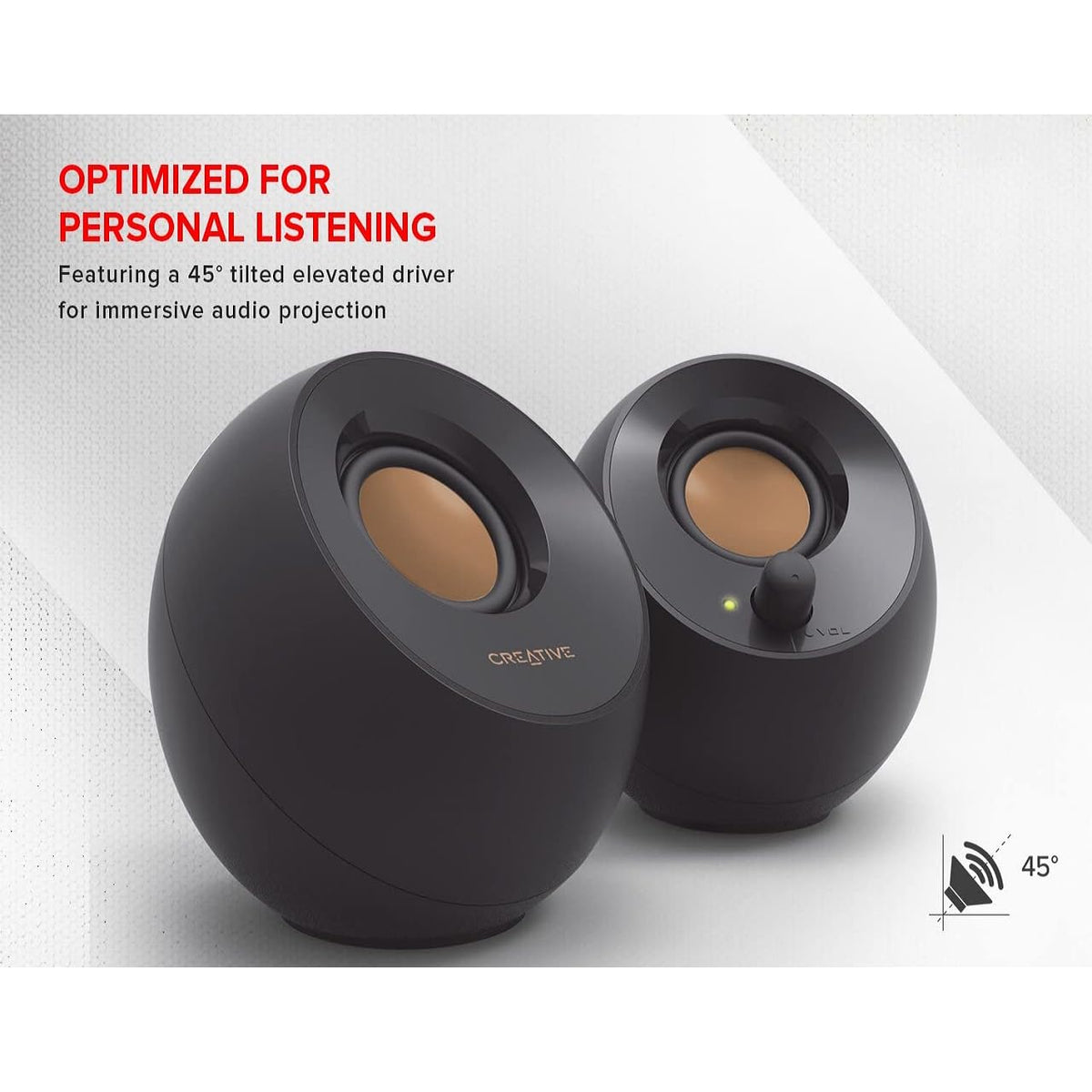 Creative Pebble 2.0, USB Desktop Stereo Speakers for PC/Laptop, Black