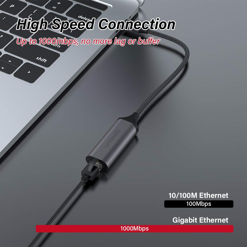 Upgrow USB C to Ethernet Adapter Portable USB C 3.0 to 1-Gigabit 10/100/1000 Mbps RJ45 for MacBook Pro,MacBook Air,iPad Pro, ChromeBook, XPS, Galaxy
