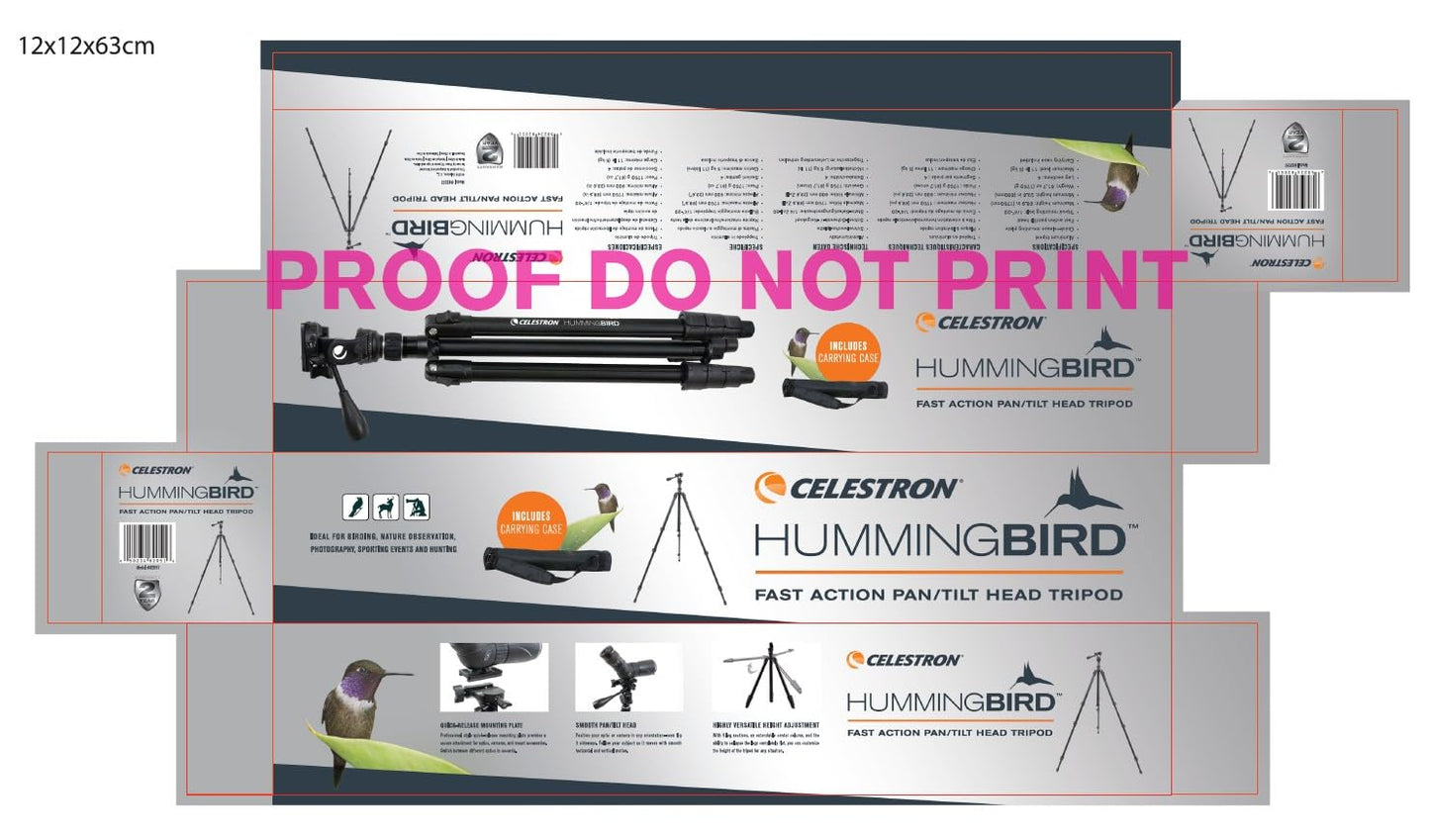 Celestron 82051 Hummingbird Fast Action Pan Tilt Head Tripod for a Spotting Scope, Binocular or Camera, Black