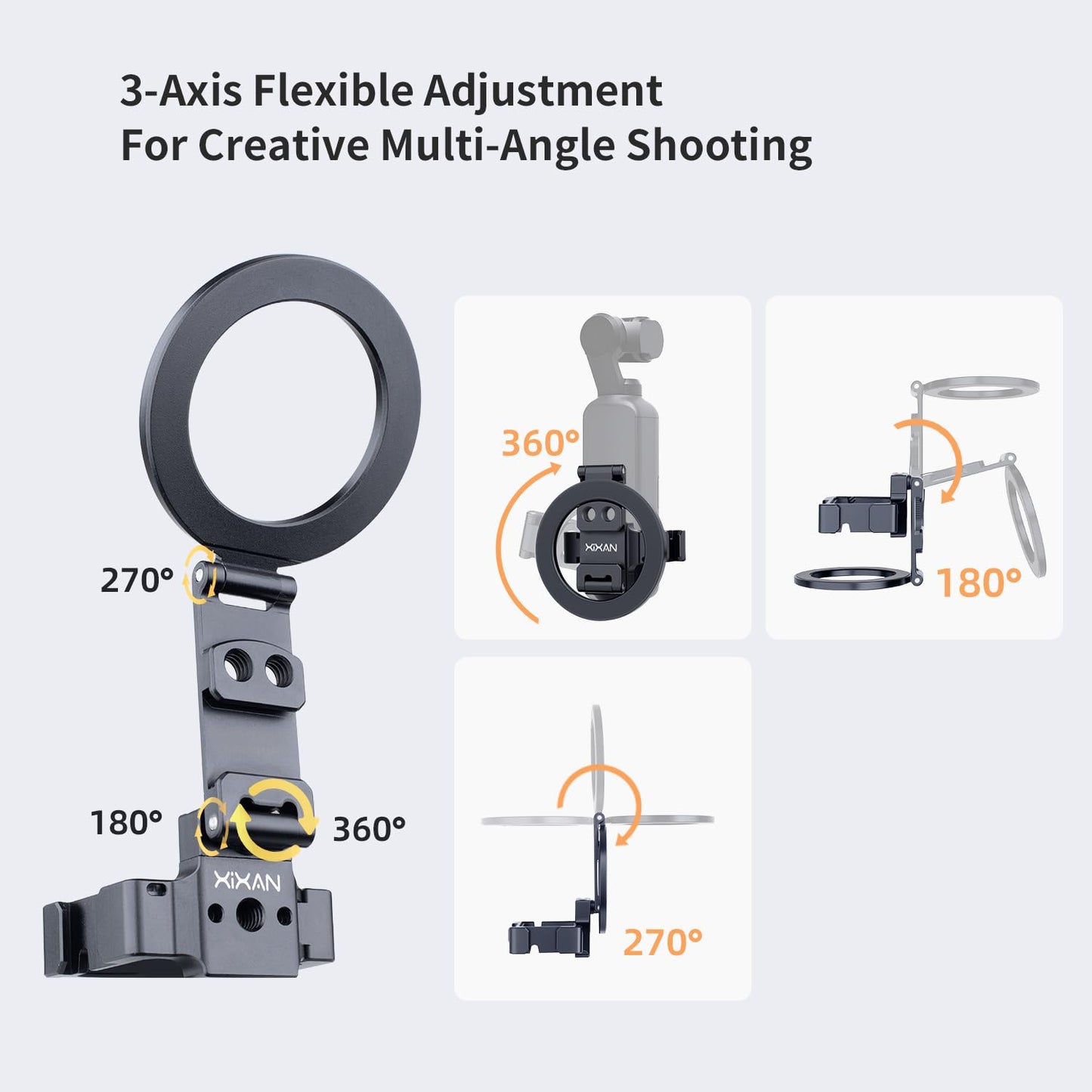 Xixan Pocket 3 Magnetic Mount Stand, Aluminium Alloy Expansion Cage Camera Holder with Cold Shoe and 1/4'' Mount, Adjustable Magnet Adapter for DJI