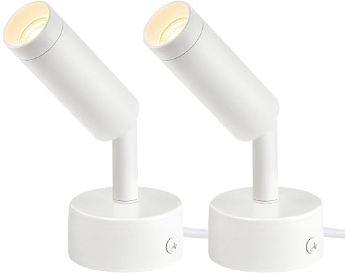 URTOM 2 Pack Indoor Spot Lights, 120V LED Accent Up Lights, 3W Plant Spotlights, 3000K Floor Spotlights for Plants, Pictures, Desk - Uplights with 5.9