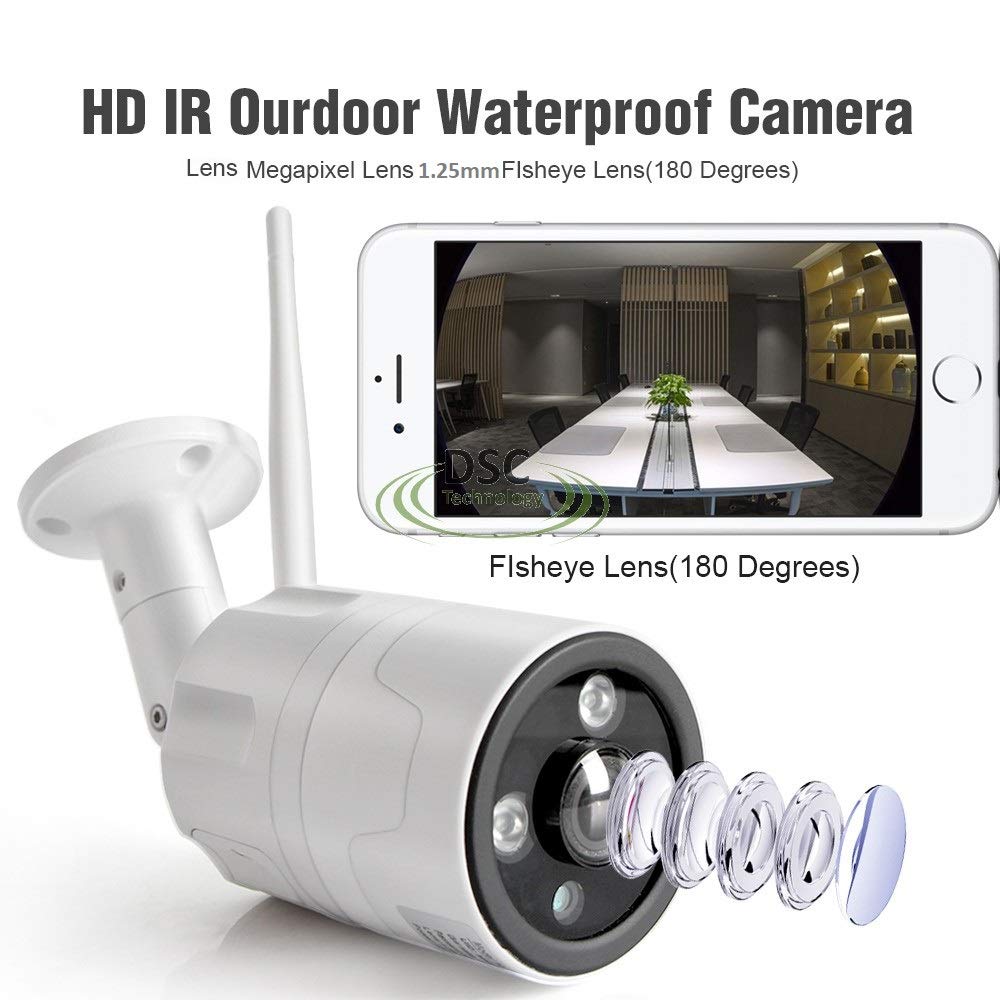 HD 1080P Wireless Security Camera 180 Degree Fisheye Outdoor Bullet IP Camera Smart WiFi CCTV Security Camera with IR Night Vision,Two-Way Audio