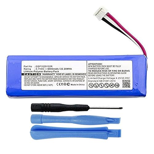 MPF Products 6000mAh GSP1029102R Battery Replacement Compatible with JBL Charge 3 (2015) and Select Charge 2+ Waterproof Bluetooth Speaker