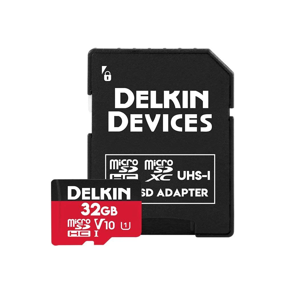 Delkin Devices 32GB Micro SDHC Memory Card with Adapter - 100MB/s Read, 30MB/s Write, UHS-I (U1, V10)