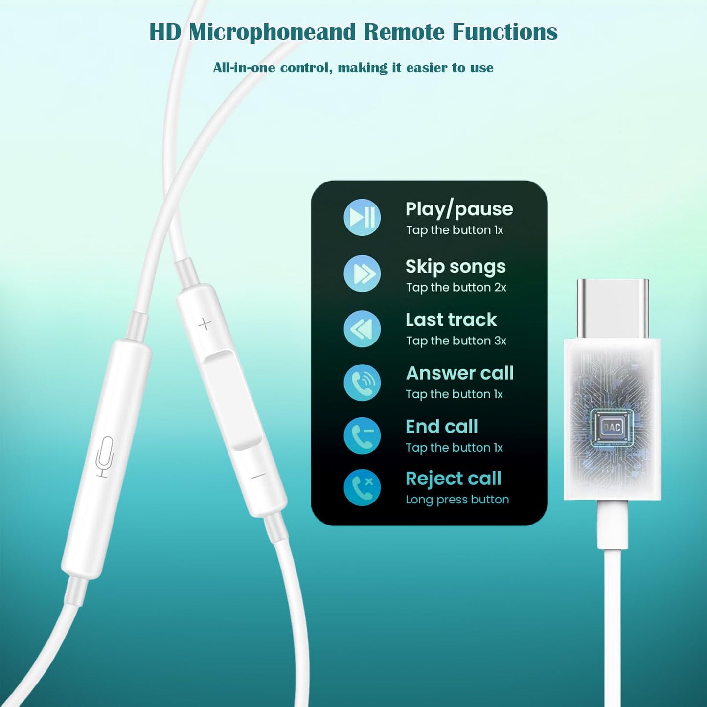 USB C Headphones for iPhone 15 16, Wired Earbuds Type C with Mic & Volume Control, In-Ear Earphones Wired USBC Ear Buds Compatible with iPhone 16/15