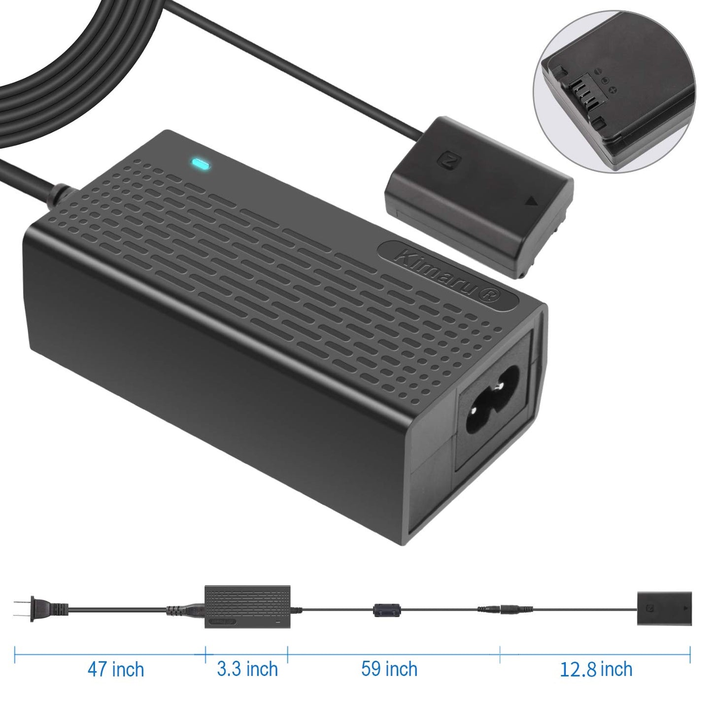 Kimaru NP-FZ100 Dummy Battery AC Power Supply Adapter Kit for Sony Alpha A6600 A6700 ZV-E1, FX3 FX30 A7CII ZV-E10II, A7C A7CR A1 A7III A7IV A7RIII