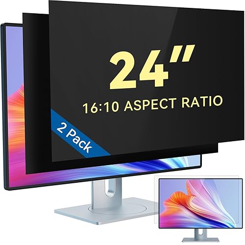 IPROKKO [2-Pack] 24 Inch Computer Privacy Screen Filter for 16:10 Widescreen Monitor, Removable 24in Anti Blue Light Glare Privacy Shield, Anti Spy