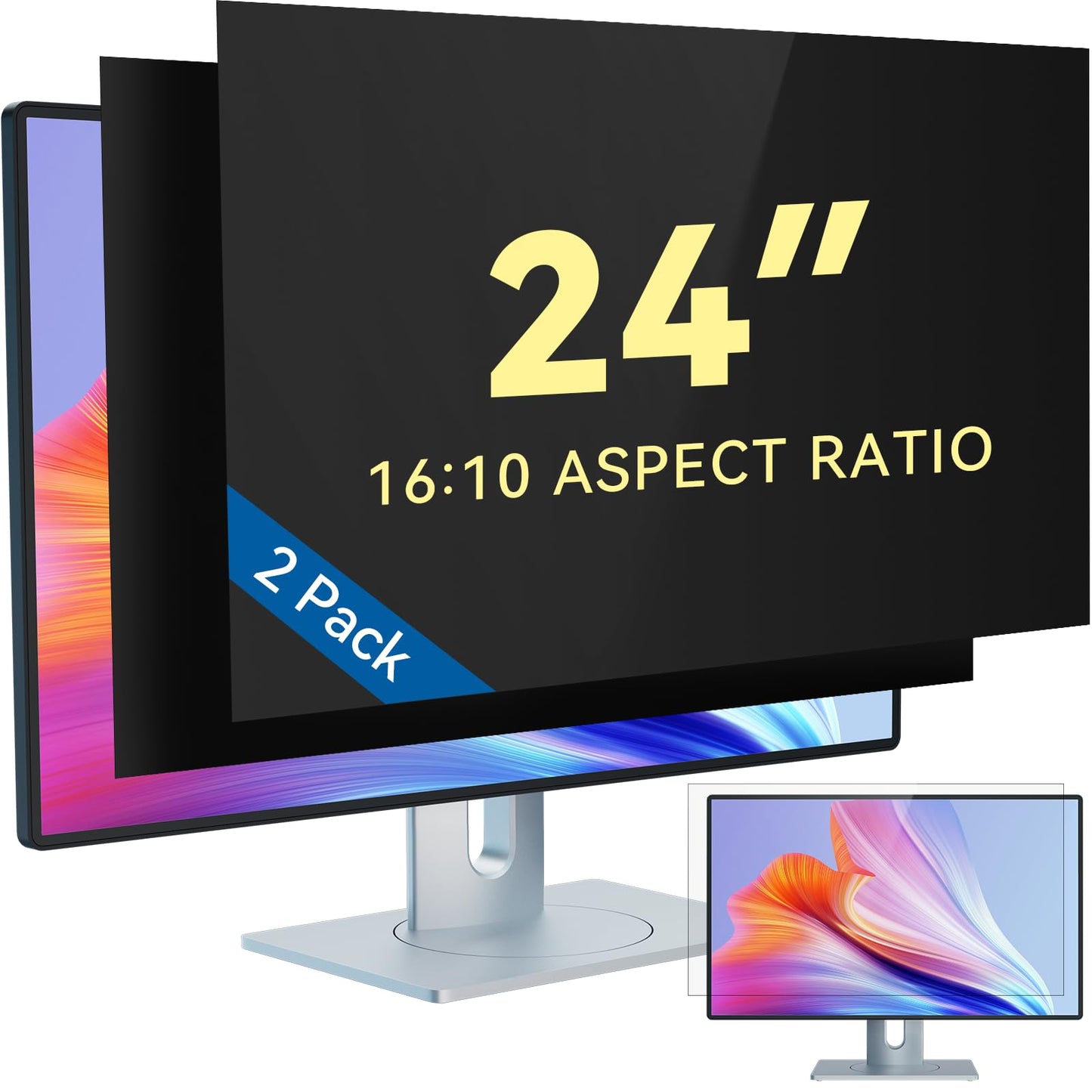 IPROKKO [2-Pack] 24 Inch Computer Privacy Screen Filter for 16:10 Widescreen Monitor, Removable 24in Anti Blue Light Glare Privacy Shield, Anti Spy