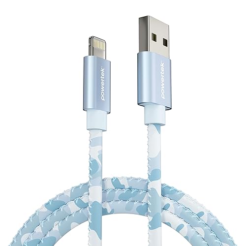 LIQUIPEL Powertek Camo MFi Certified USB to Lightning Charger, 6ft Cable Compatible for iPhone, iPad, and More (Blue)