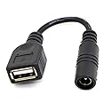 cablecc 5V USB Female to DC Power Jack 5.5 2.1mm Charge Adpter Cable for Cell Phone & Tablet