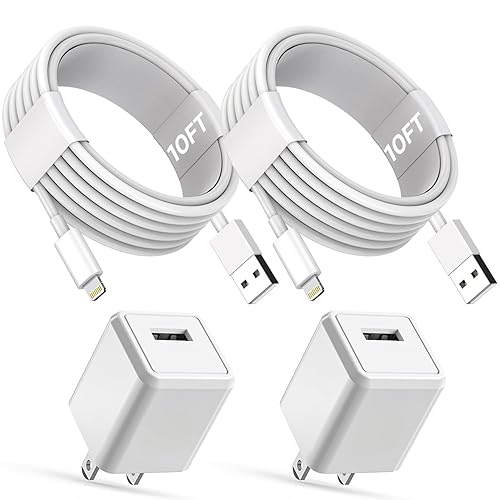 10FT Long iPhone Charger,[Apple MFi Certified] 2Pack 10Foot USB to Lightning Charging Cable Cord USB Wall Phone Charger Power Adapter Travel Plug…